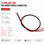2-Pin JST-XH Pre-Wired Female Cable Connector - 2.54mm, 11-inch
