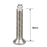 SS CSK Allen M3 x 20mm, Dia. 3mm, Length 20mm, Stainless Steel (SS202) Allen Socket Countersunk Screws