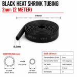 Black Heat Shrink Sleeve - 2mm (2 Meter)