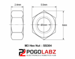 SS M3 (3mm) Hex Nut Stainless Steel (SS304) - Image 2
