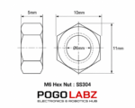 SS M6 (6mm) Hex Nut Stainless Steel (SS304) - Image 2